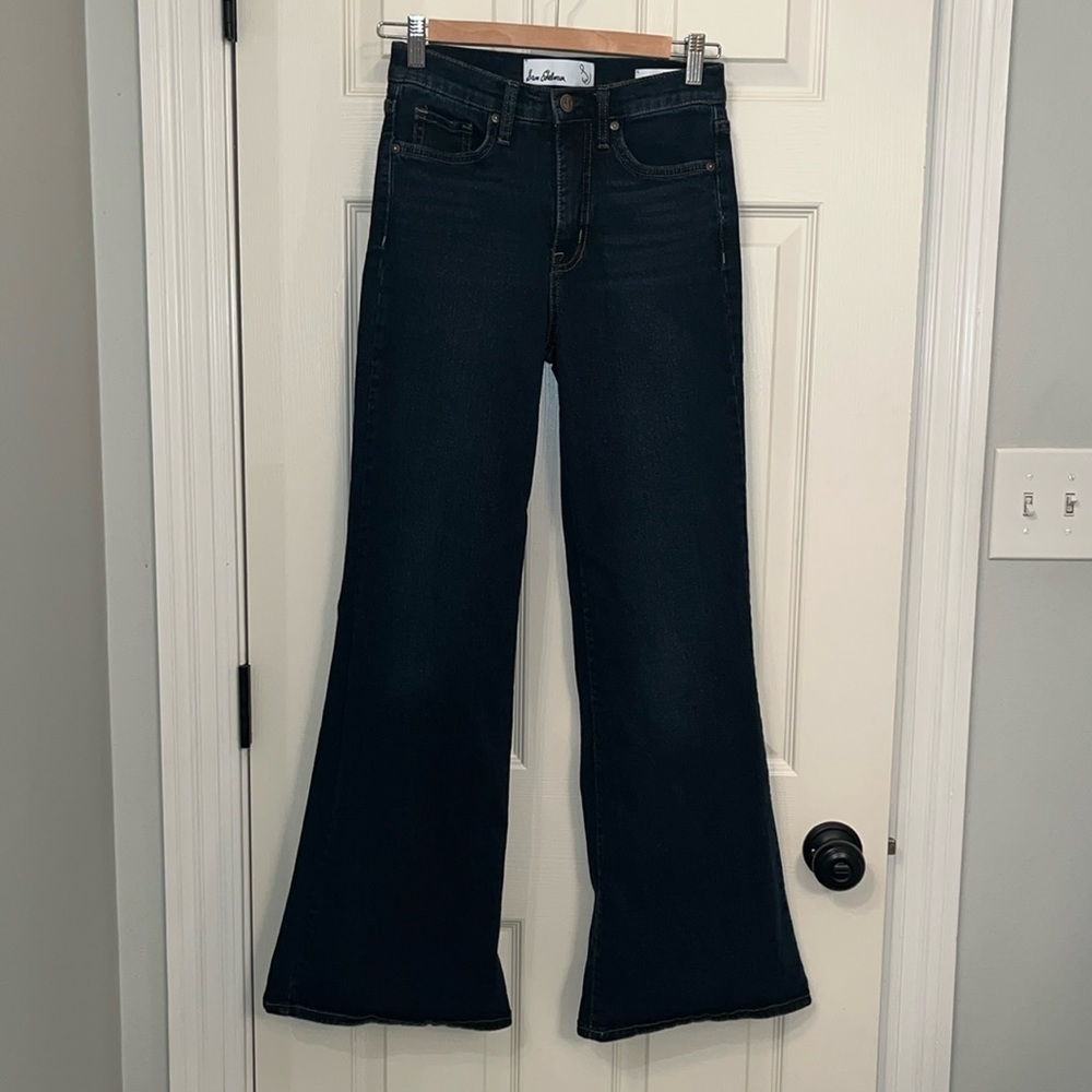 Sam Edelman Women's High Rise Dark Wash Bay Flare Trouser Jeans Sz 25 Stretch